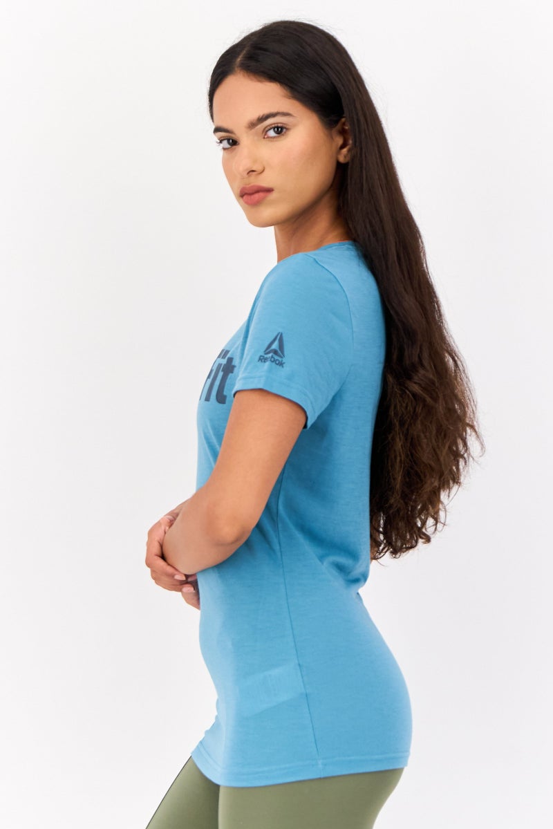 Reebok Women Crossfit Short Sleeves Training Top, Teal - Image 2